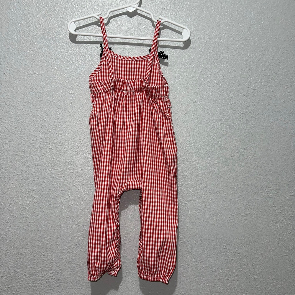 Baby Girl Red White Blue Gingham Jumpsuit Romper 6-12 Months 4th of July Summer - Picture 2 of 8